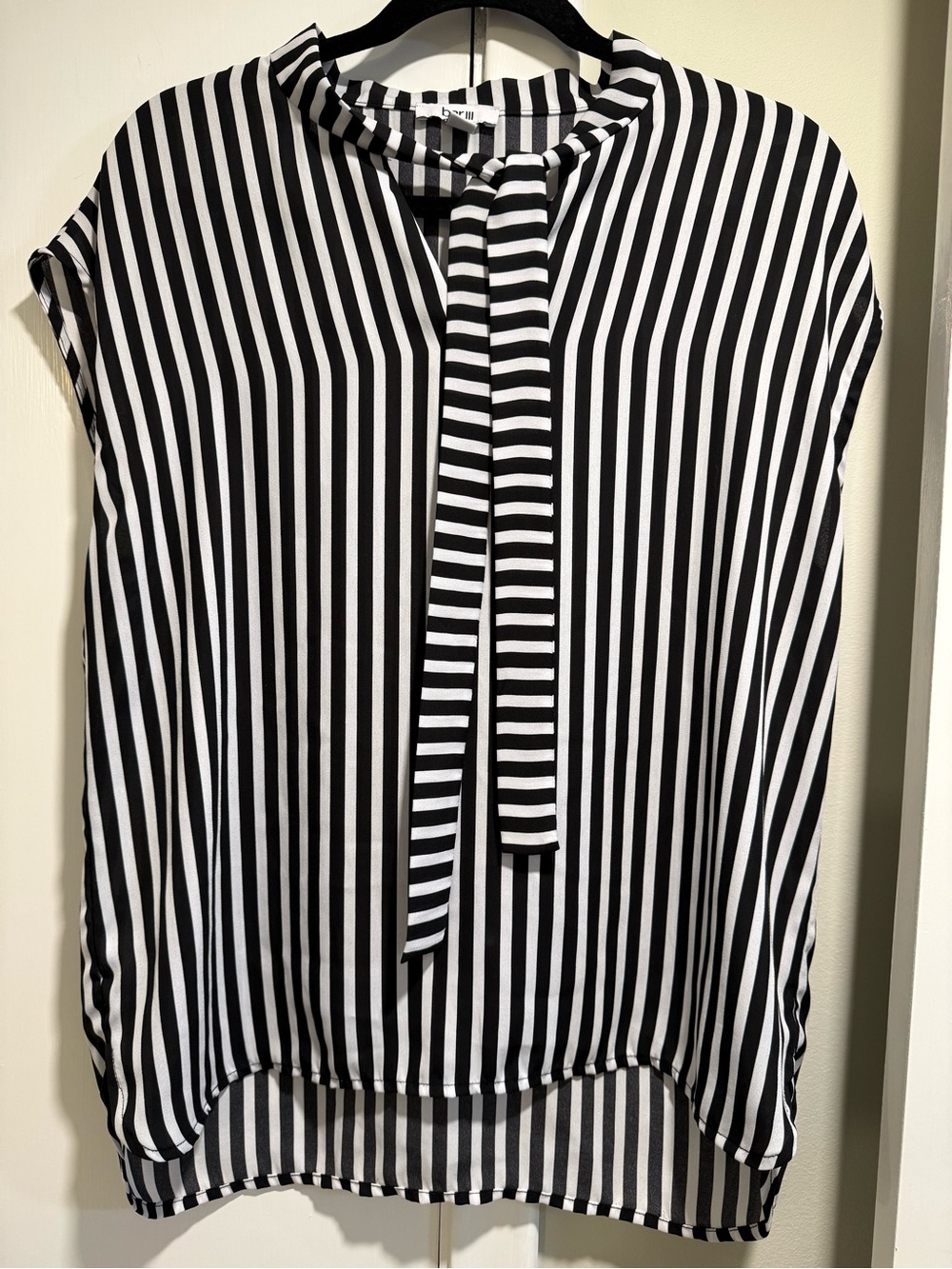 Bar III Black & White Striped Tie-Neck Women’s Top